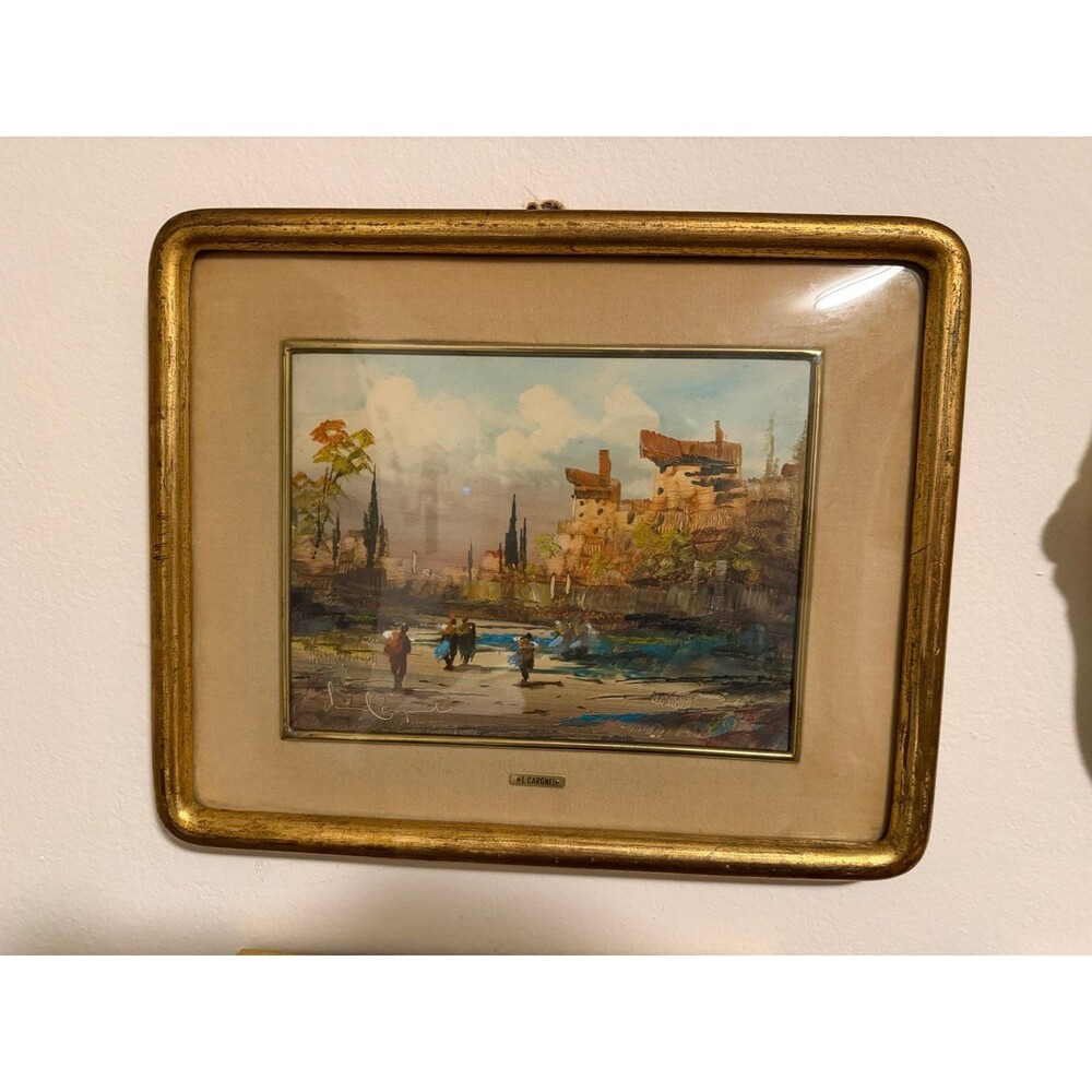 Original Lucio Cargnel Italian Landscape Painting – Gold Gilt Frame (Signed)